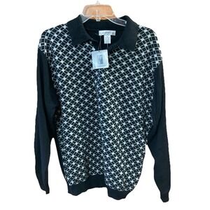 Cypress Links Angora blend Polo Sweater sz L 44 New Black geometric cotton